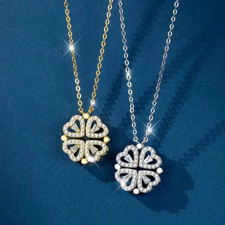 2023 Ins New Luxury Brass Four Leaf Clover Pendant Necklace for Women Gold Color Heart Jewelry with Zircon Crystal Chain Type