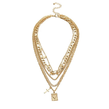 New Arrival Fashion Chain Choker Gold-Plated Heart Cross Pendant Multi-layer Necklace Women's Wholesale Jewelry