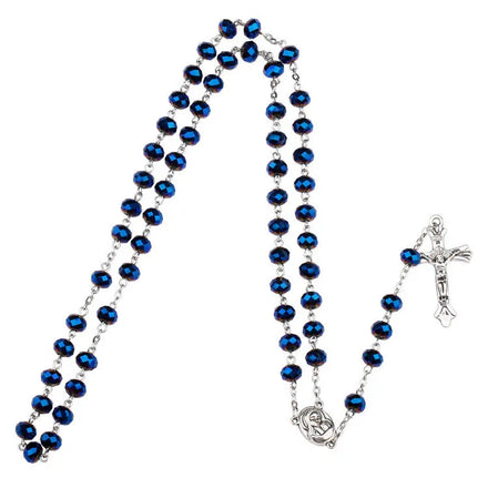 Wholesale Hot Sale Handmade 8*6mm Blue Glass Rondelle Beads Catholic Religious Rosary Necklaces