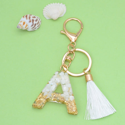 A to Z White Tassel Resin Letter Keychain English Alphabet Letter Keychain Initial Keychain De Resina Letras
