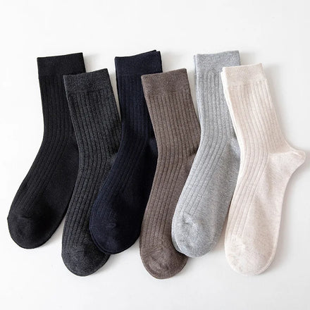 Plain Solid Color Cotton Business Dress Socks White Black Soft Crew Men Socks
