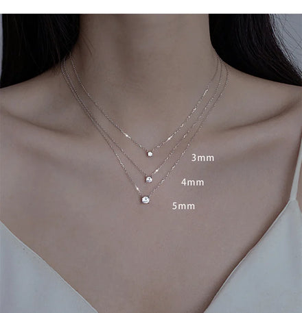 S925 Sterling Silver Classic Simple Four-Claw Pendant 5mm CZ Stone Necklace for Women Girls