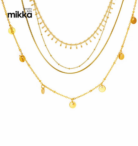 Multilayer Chain Necklaces Stainless Steel Fashion Bead Gold Plated Chain Necklace
