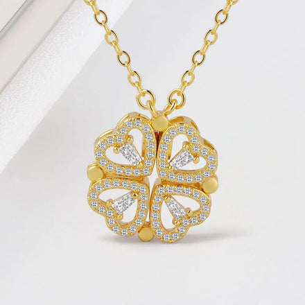 New S925 SilverLove Magnetic Pendant Necklace for Ladies Heart Shaped Clover 4 1 Love Opal for Engagement Lucky Jewelry Gift