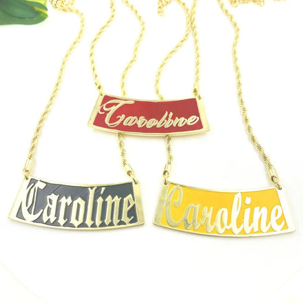 Personalized Enamel Jewelry Gold Silver Custom Name Plate Pendant Necklace for Women Girl Kids Drop Ship Accept 10 Days Receive
