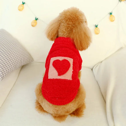 Pet Teddy Dog Clothes Fashion Autumn/Winter Red Heart Sweater Pet Supplier Wholesale Puppy Clothes for Dogs