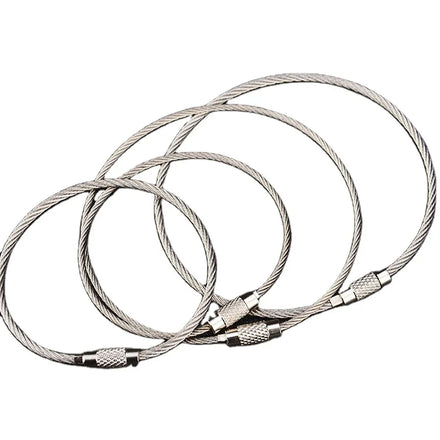 Stainless Steel Screw Lock Ring Wire Cable Rope Carabiner Keychain with Custom Logo Fashion Unisex Promotional Keyring Gift