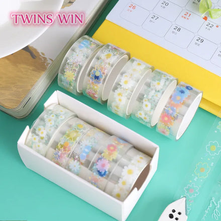 New Design Midsummer Daisy Clear PET Tape Cartoon Decorative Tape Girl's Notebook Photo Album Card DIY Decorating Adhesive 1005