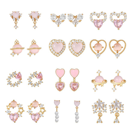 Ear Stud Needle Sweet Girls Women Jewelry Earring Gold Brass Moon Heart 925 Silver Fashion Star Zircon Heart-shaped Pink 18K Eye