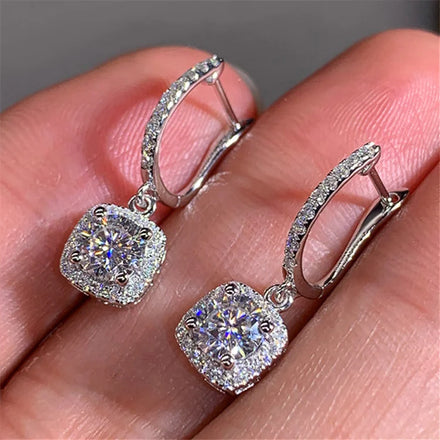 Wholesale New Dainty Christmas Women Square Zircon Diamond Handmade Statement Drop Fashion Jewelry Earrings
