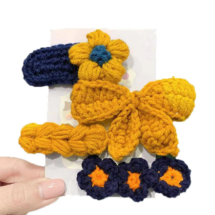 MIO Cute Flower Bowknot Handmade Hairpins 4pcs/sets Knitted Fancy Hair Clips Girls Hair Accessories Sets for Children