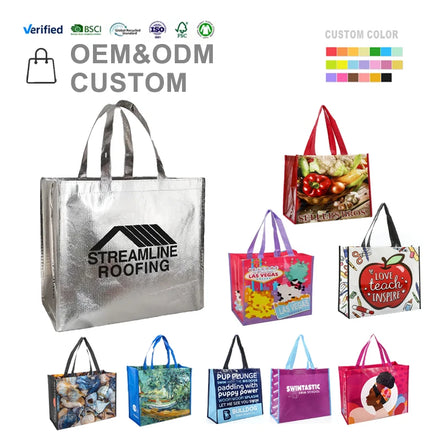 Customized Eco Shopping Bag Silver Lamination Metallic Non Woven Bag