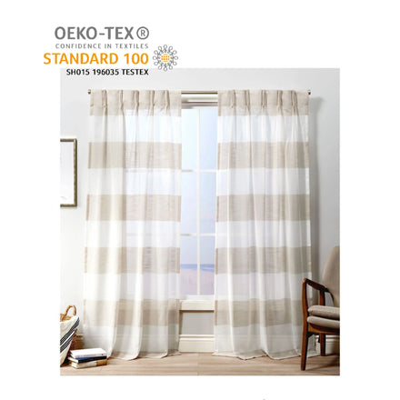 Durable Linen Stripe Pattern Sheer Curtain Tulle for Bedroom