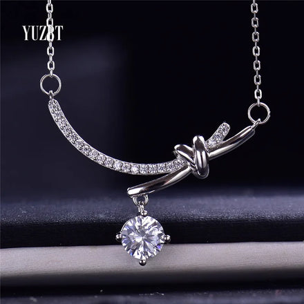Silver 925 Original Diamond Test Past 1 Carat Brilliant Cut D Color Moissanite Bowknot Pendant Necklace Wedding Gemstone Jewelry