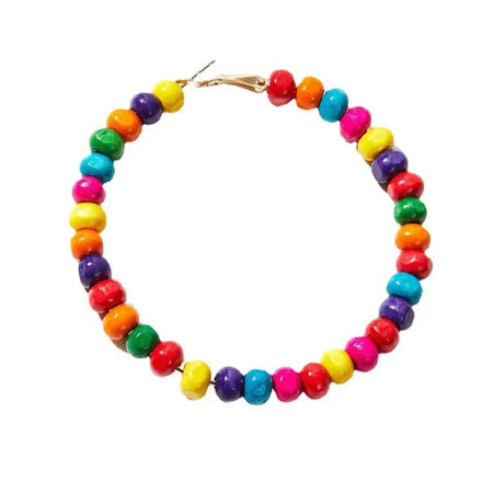 Fashion Bohemia Jewelry Vintage Texture Candy Color Beaded Earrings Colorful Wooden Beads C-shaped Earrings for Women Girls