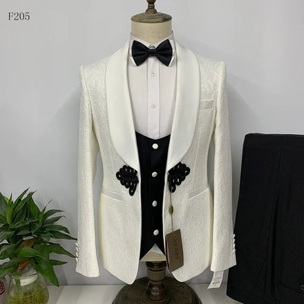 New Office Suit High and Barley Round Neck Butterfly One Button ( Jacket Waistcoat Pants ) 3 Pieces Groom Men Suits MMA406