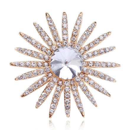 Simple Jewelry Gift Women Men Suit Clothing Accessories Badge Lapel Pin Gem Crystal Rhinestone Sunflower Brooch Pin