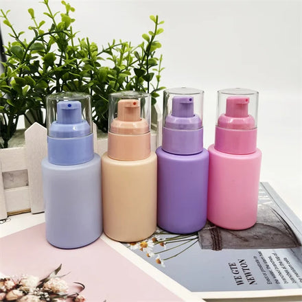WHosale 30ml Purple Blue Colored Lotion Glass Press Bottle 1OZ Liquid Foundation Bottle for Hair Lotion Pump Bottle
