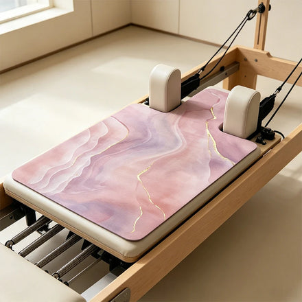 Foldable Portable Machine Washable Pink Marble Design Custom Non-slip Cover Rubber Suede Balance Body Pilates Reformer Mat