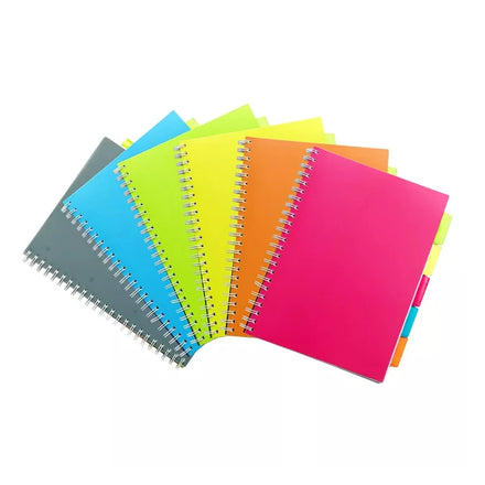 Promotional Office School Supplies Spiral Bound Notebooks 5 Subject Plastic Cover Index Separator Sprial Bound Note Book A4 A5