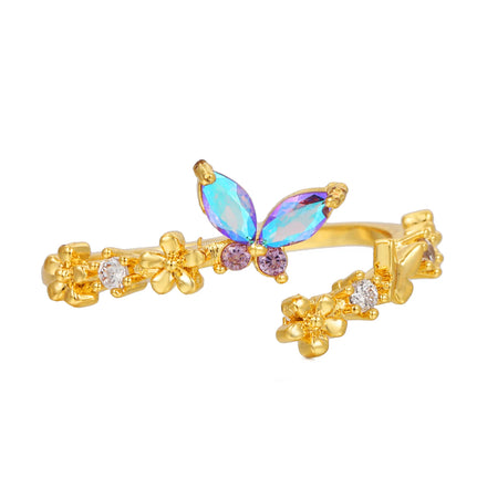 Zuola Fine Jewelry Butterfly Open Adjustable Fashion Rings 18k Gold Plated Brass Gemstone Zircon Trendy Women's Ring