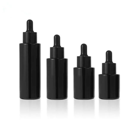 Shiny Black 20ml 1oz 30ml 40ml 2oz 60ml Flat Shoulder Glass Dropper Bottle for Serum Cosmetics