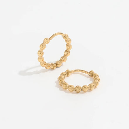JLE0210 High End PVD 18K Gold Plated Tin Dainty Mini Bead Huggie Earrings Stainless Steel Jewelry Wholesale