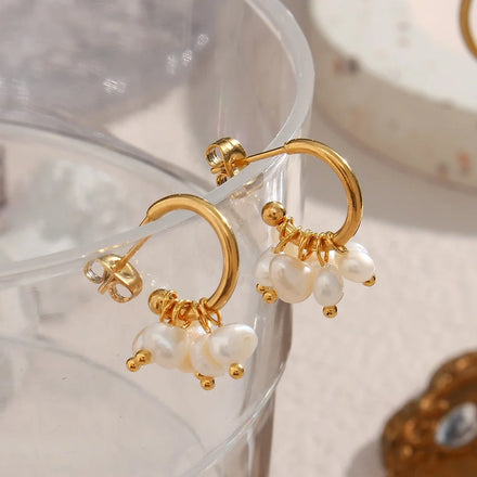 Drop Ship Dainty Fresh Water Pearl Hoop Earring 18k Gold Plated Stainless Steel Earring for Women
