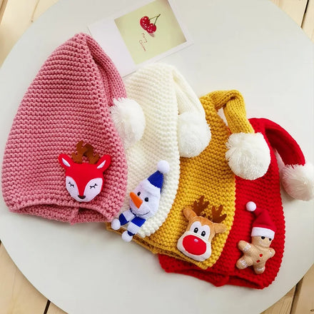Winter Kids Pompom Beanie Hats Cute Cartoon Knit Baby Girl Boy Cap Christmas Baby Hat