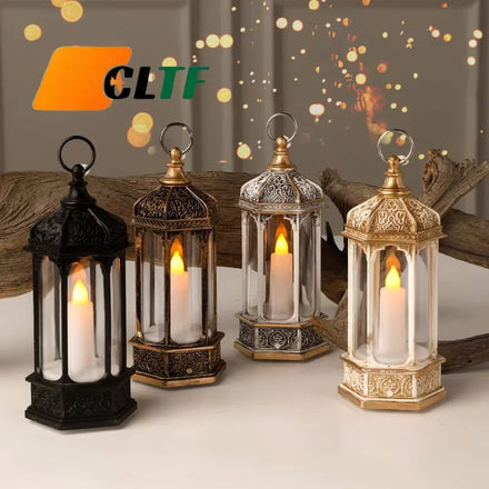 Christmas Scene Layout Desktop Decoration Portable Retro Luminous Hexagonal Electronic Candle Small Oil Lamp Christmas Lanterns
