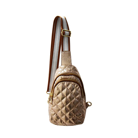 Wholesale Fashion PU Material Gold/Silver/Black Color Chest Bag Outdoor Sports Sling Shoulder Bag All Seasons