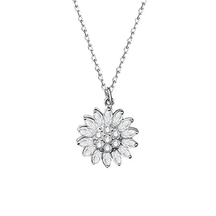 Fashion Women Zircon Gold Plated Rotating Sunflower Necklace