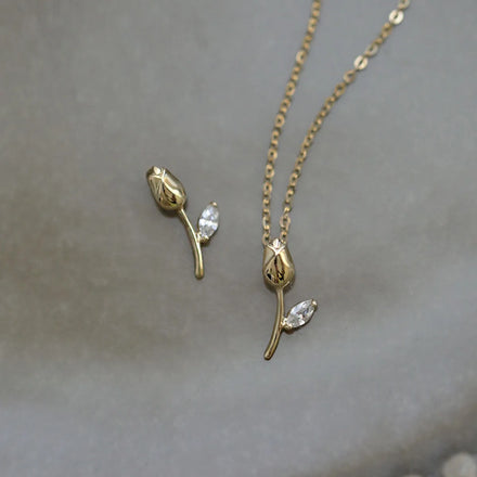 Delicate Cute INS Pure 925 Sterling Silver Clavicle Chain Zircon Tulip Rose Flower Pendant Necklace for Women Jewelry