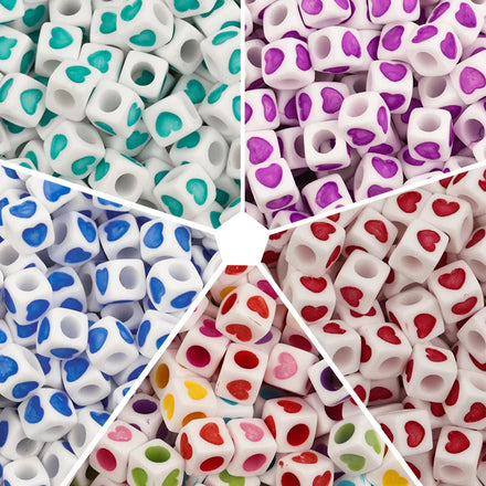 100pcs/bag Colorful Large Hole Beads Spacer Acrylic Square Heart Beads for Jewelry Making