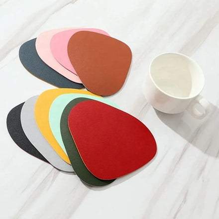 Wholesale Custom PU Leather Coasters for Drinks Double-Sided Irregular Waterproof Non-Slip Coffee Tea Mat Pad