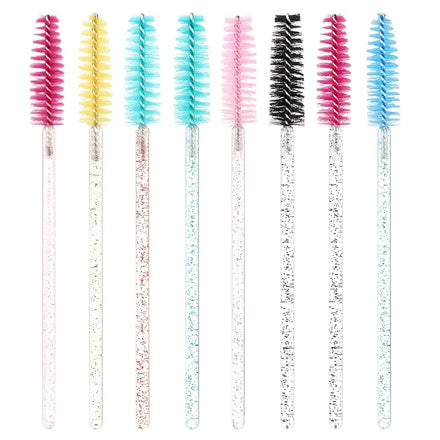 50pcs Glitter Eyelash Spoolies Crystal Shining Lash Mascara Wands Gold Pink White Brushes Wholesale for Eyelash Extension Makeup