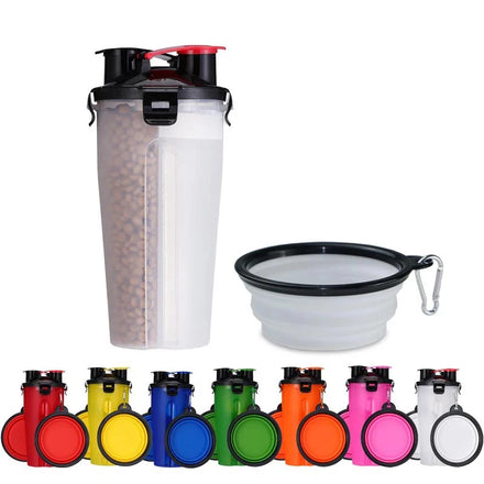 New Portable 2 in 1 Pet Outdoor Drinking Water Bottle Going Out Drinking Cup and Feeding Dog Silicone Food Bowl Travel