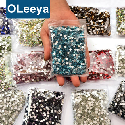 OLeeya 14400pcs Same Cut Face Factory Wholesale 2028 Non Hotfix Rhinestones Rhinestone Glass With Flat Back in Bulk Package