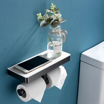 Modern Grey Toilet Paper Holder with Storage Shelf SUS304 Wall Mounted Bathroom Accessories Stainless Steel WC Decor Roll Holder