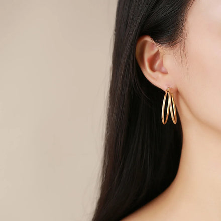 Trendy Big Round Double Circle Hoop Earrings Gold Plated Stainless Steel Hypoallergenic Earrings for Women Girls