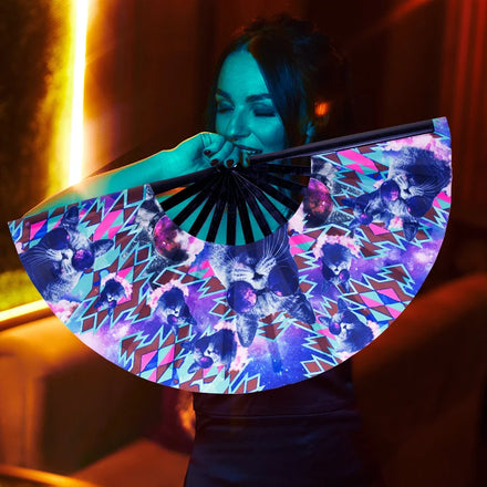 2022 Lower Price Promotional Large Rave Fan Bamboo Hand Fan Nylon Fabric UV Hand Held Folding Fans