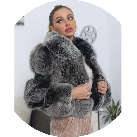 Daily Wear Street Jacket Women Winter Warm European Fur Collar Genuine Leather Fur Jacket Coat
