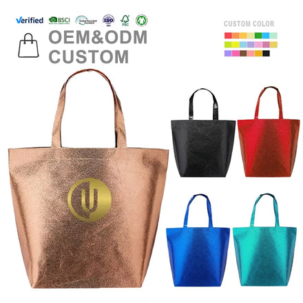 Durable Customized Logo Lamination Non Woven Tote Metallic Reusable Shopping Bag