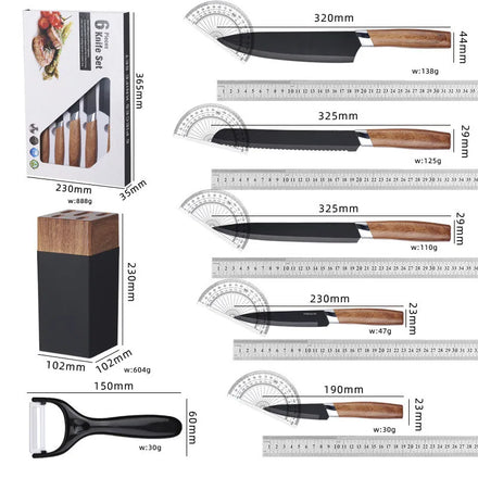 6 Pcs Stainless Steel Handmade Kitchen Knives Set Professional Custom Cheap Knife Set With Block New Design Knife Chef Set