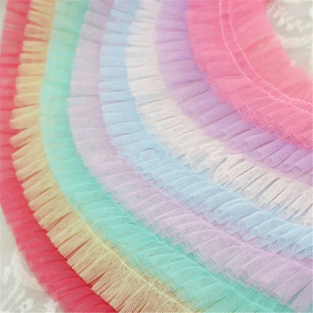 2M Gauze Pleated Lace Trim Edge Ruffle Ribbon Fabric DIY Dress Sewing Craft 5cm Width
