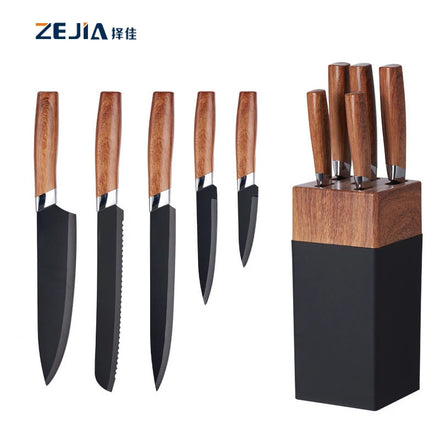 Stainless Steel Kitchen Knife Messer Set 6 Pcs Non-stick Black Coating Kitchen Chef Knife Set With Block