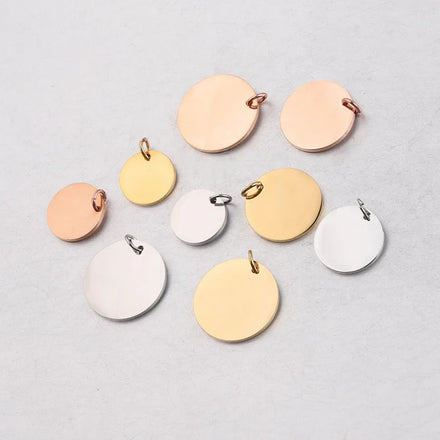 Sland Custom 8mm Round Stainless Steel Discs 18K Gold Plated Blank Stamping Pendants for Children's