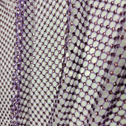 Glass Rhinestones Fabric on Purple Violet Stretch Net Fabric Spandex Fish Net With Crystal Stones for Party Wedding