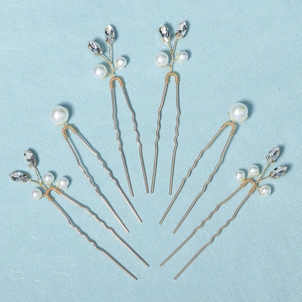 Simple Temperament High-quality Precious Hairpin Pearl and Metal Leaves Hairstyle Fixed Decoration Wedding Dinner Hairpin(6pcs)