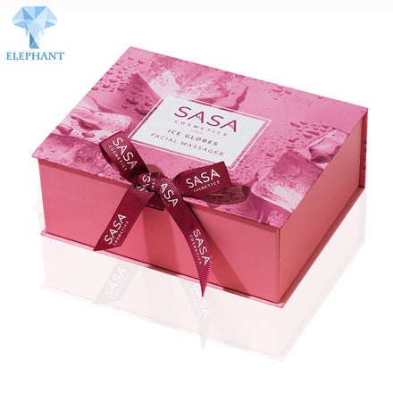 Custom Private Label Personalized Square Ribbon Hot Pink Wig Box With Big Ribbon Bows